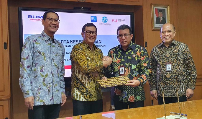 Penandatanganan kerjasama penyaluran dana Program Kemitraan BUMN sebesar Rp 30 miliar antara Bahana Artha Ventura dengan PT Jasa Raharja (Persero).Foto/Dok-Bahana/ECONOMICZONE